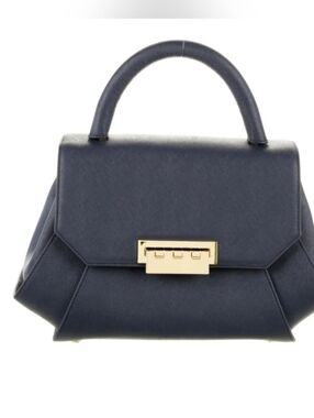 ZAC Zac POSEN Saffiano Leather Top-Handle Navy Women’s Handbag with Gold Closure